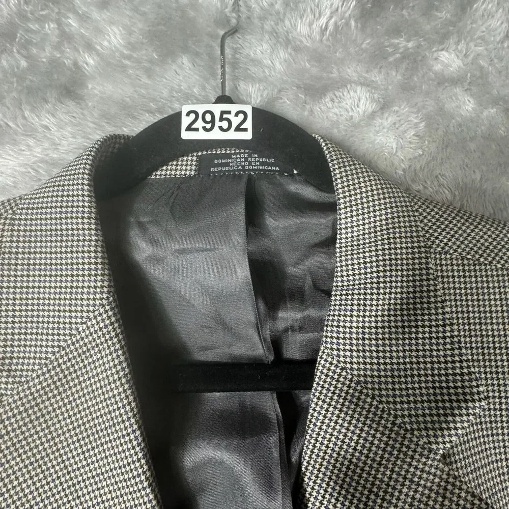 Stafford Sport Coat 46R‎ Merino Wool Houndstooth Two Button Classic Fit Blazer
